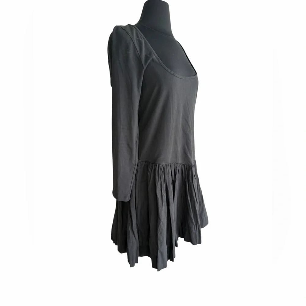 Free People Onda Long Sleeve Stretch Cotton Minidress Black Womens Large